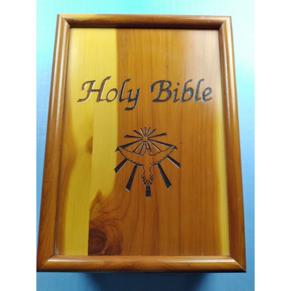 Vtg White Leather Service Recognition Holy Bible 1991 King James Wooden Case EC - Picture 10 of 12